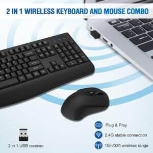 Alternative view of Full-Sized 2.4GHz Wireless Keyboard with Comfortable Palm Rest and Optical Wireless Mouse for Windows